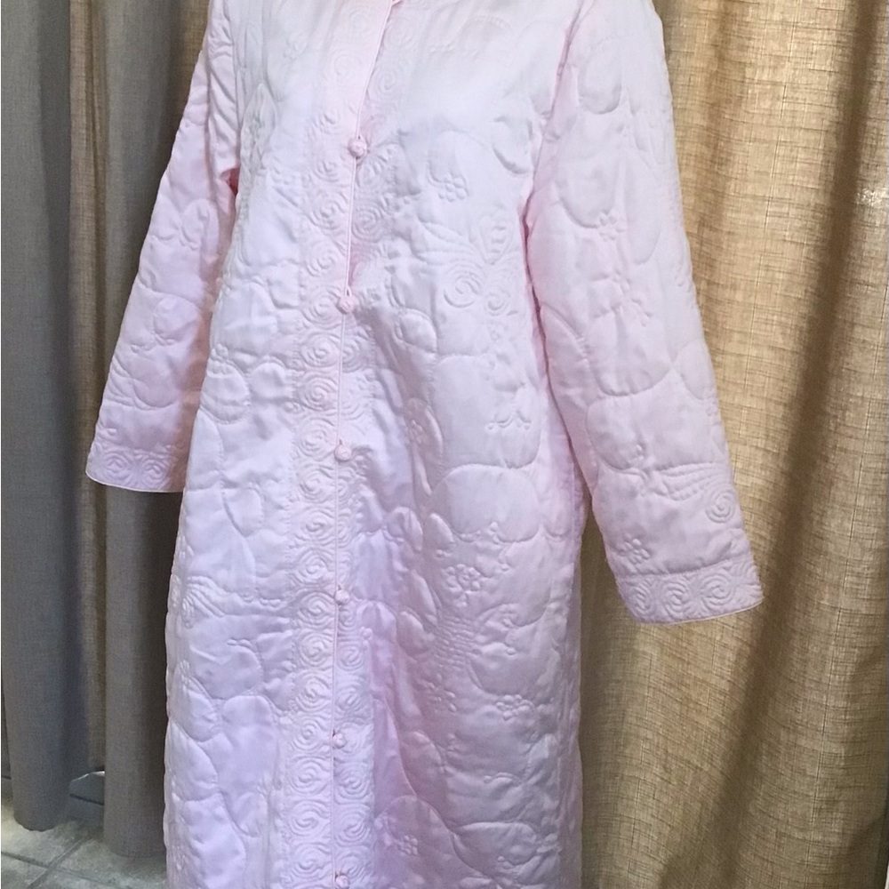 Pink Satin Quilted Long Robe/Housecoat with Plush Texture size M